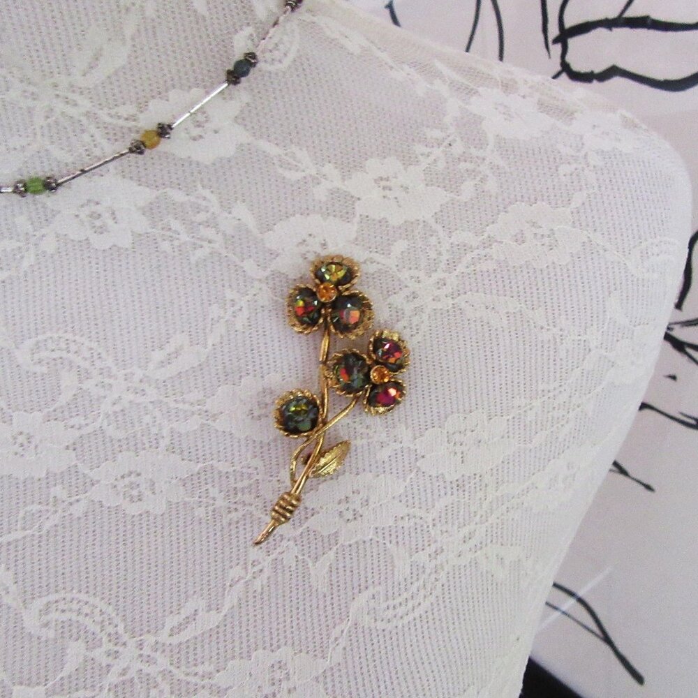 Rivoli rhinestone flower bouquet brooch MCM - Mothers Day - Valentine